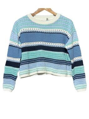 Y2K | CLOTH BY DESIGN Crochet Stripe Coastal Soft Girl Boxy Crop Knit